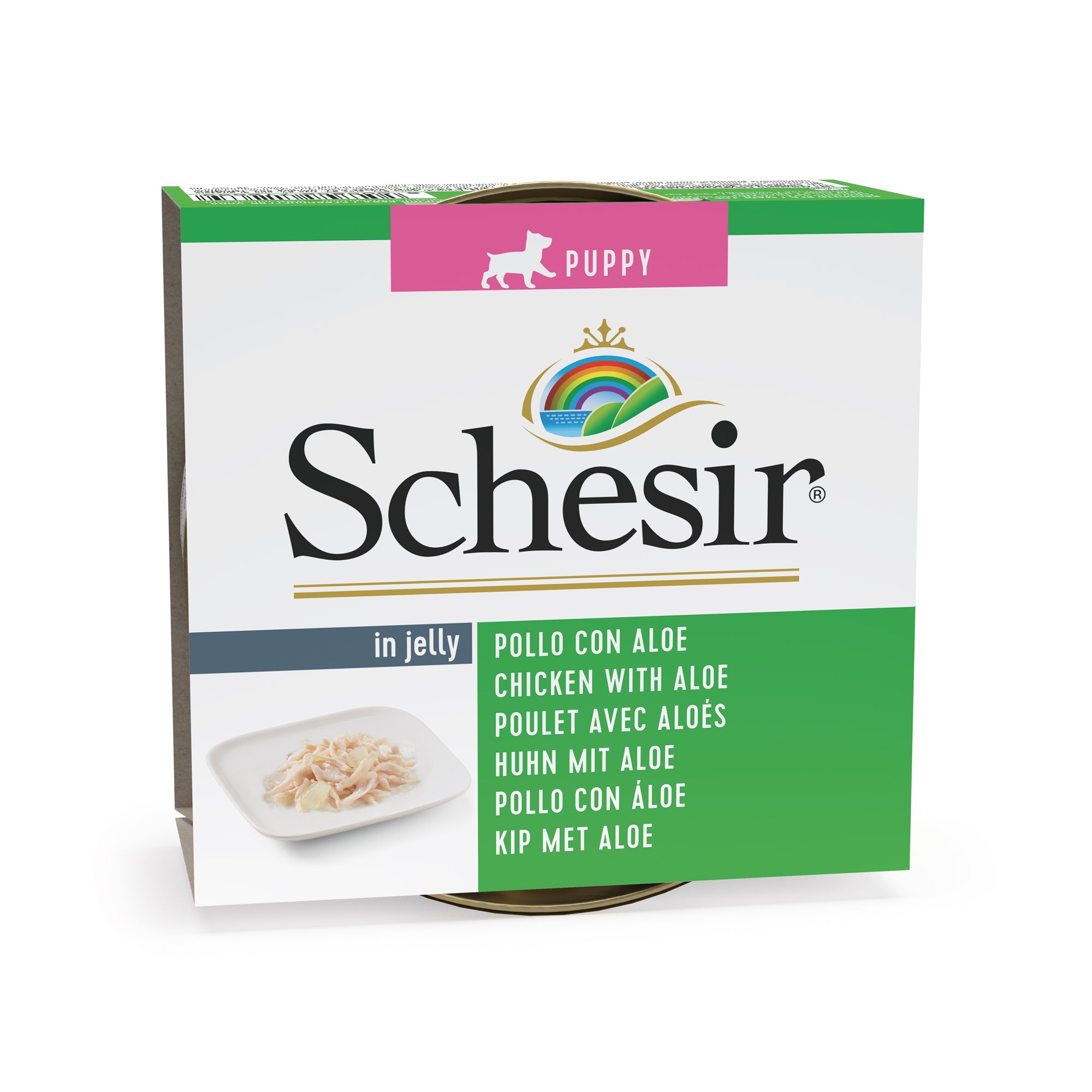 mexxtvzx92tsvrcflbrr_1add958d-3eef-4f04-9e9d-a05c741f5668.jpg Schesir Puppy Chicken & Aloe 150g Tin - Image 1