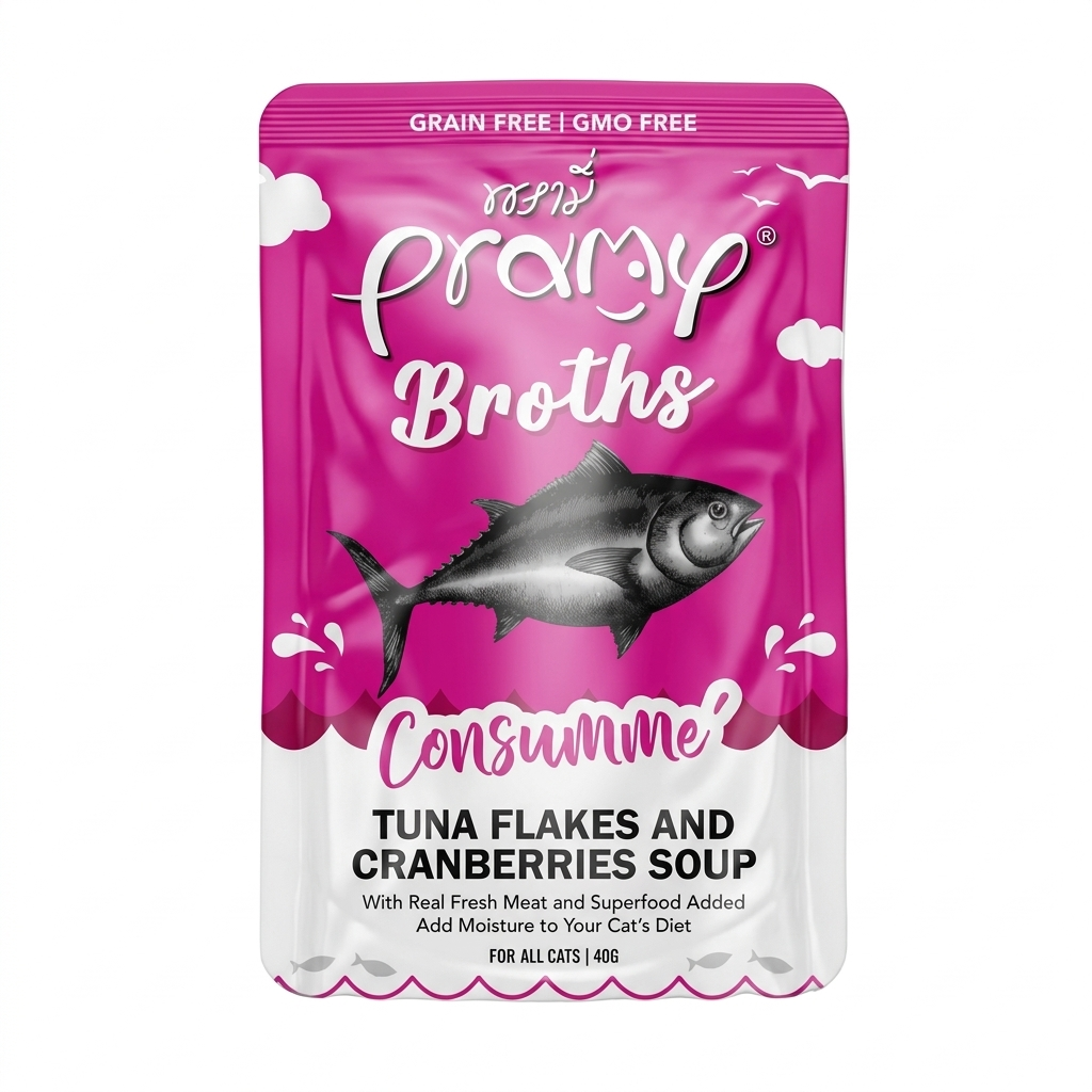 Gemini_Generated_Image_s46ixes46ixes46i.png Pramy Cat Tuna Flakes with Cranberries Soup 40g - Image 1