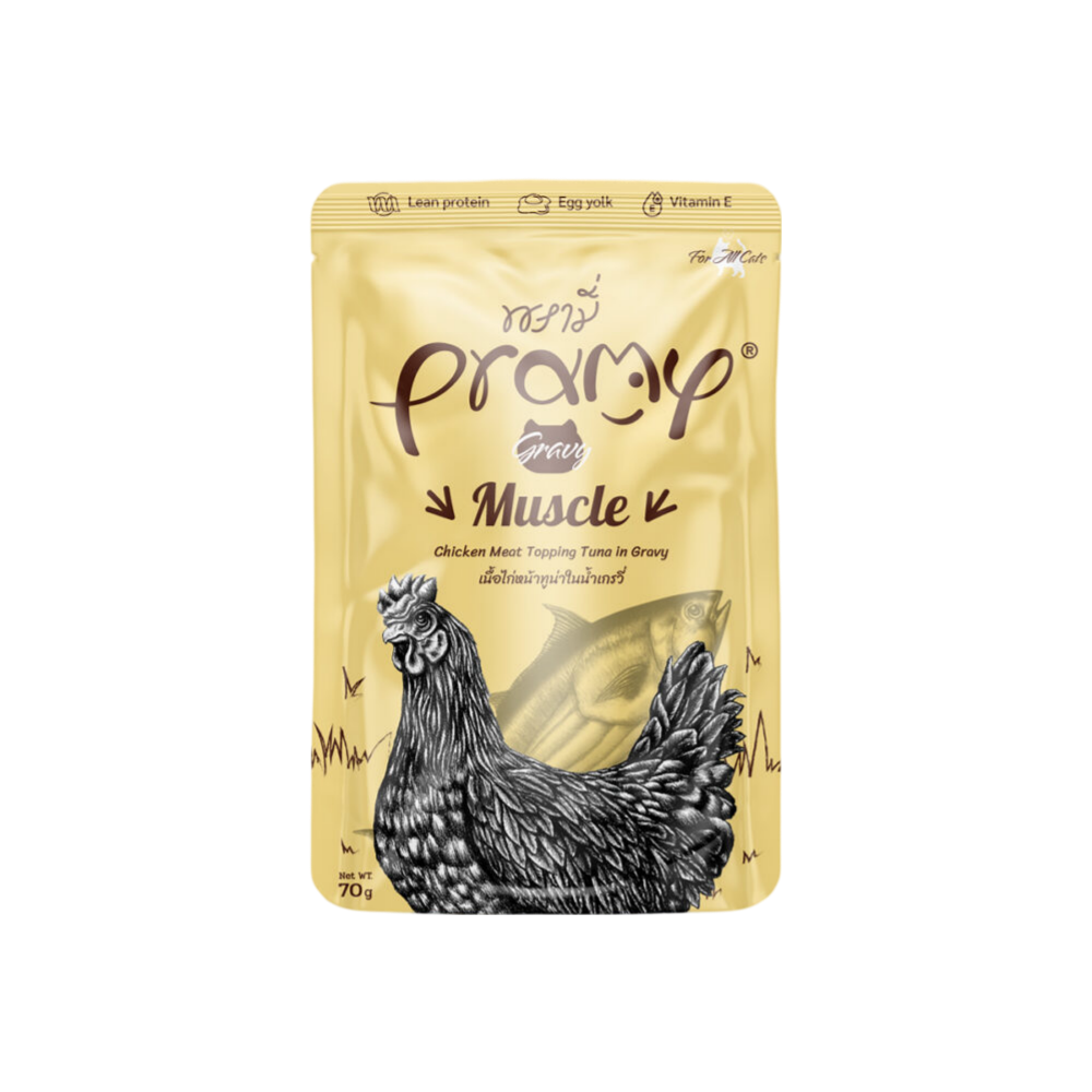 SP-Pramy-Pouch-SKU-Website-AW-5-1000x1000-1.png Pramy Cat Muscle Tuna and Chicken in Gravy 70g - Image 1