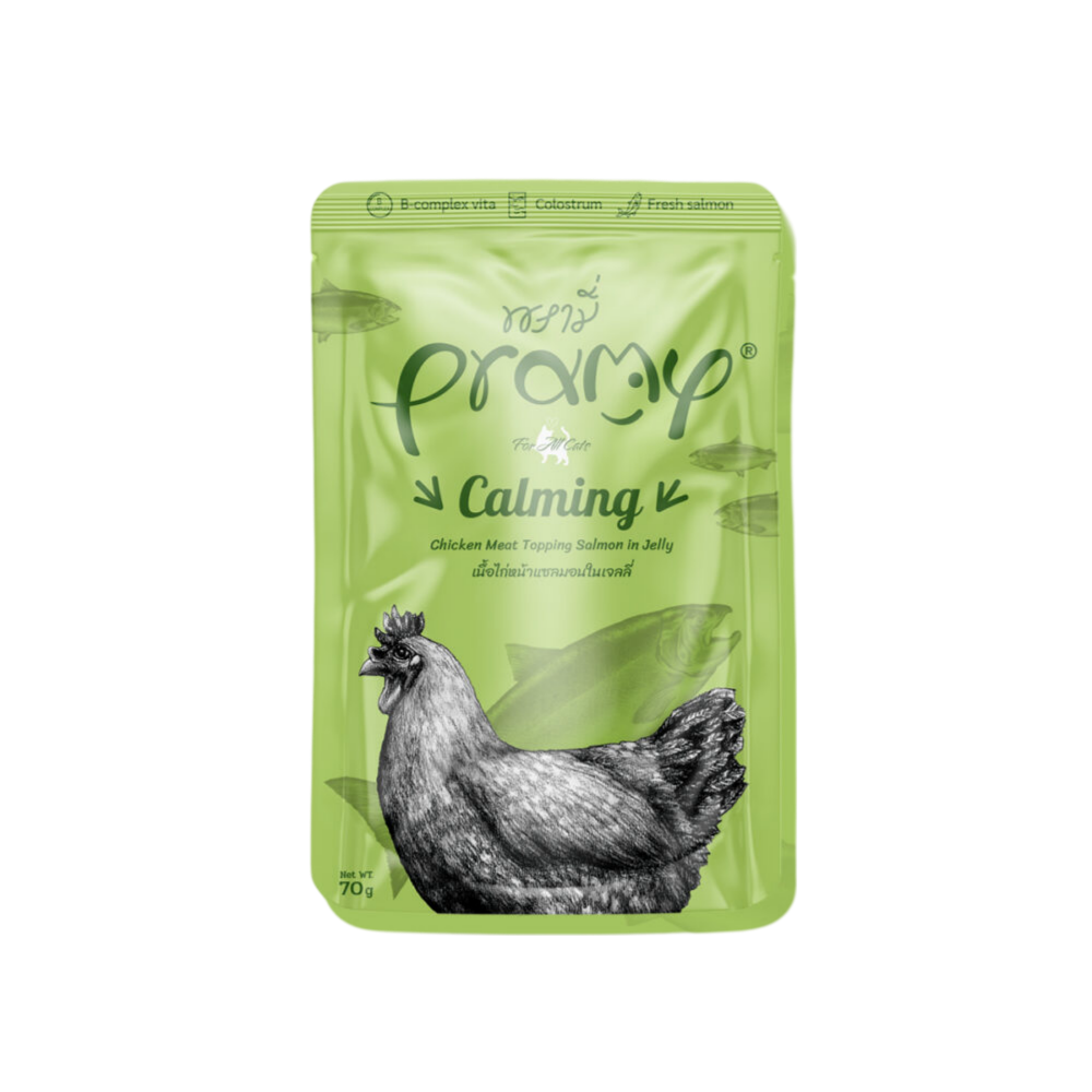 SP-Pramy-Pouch-SKU-Website-AW-8-1000x1000-1.png Pramy Cat Calming Chicken and Salmon in Jelly 70g - Image 1