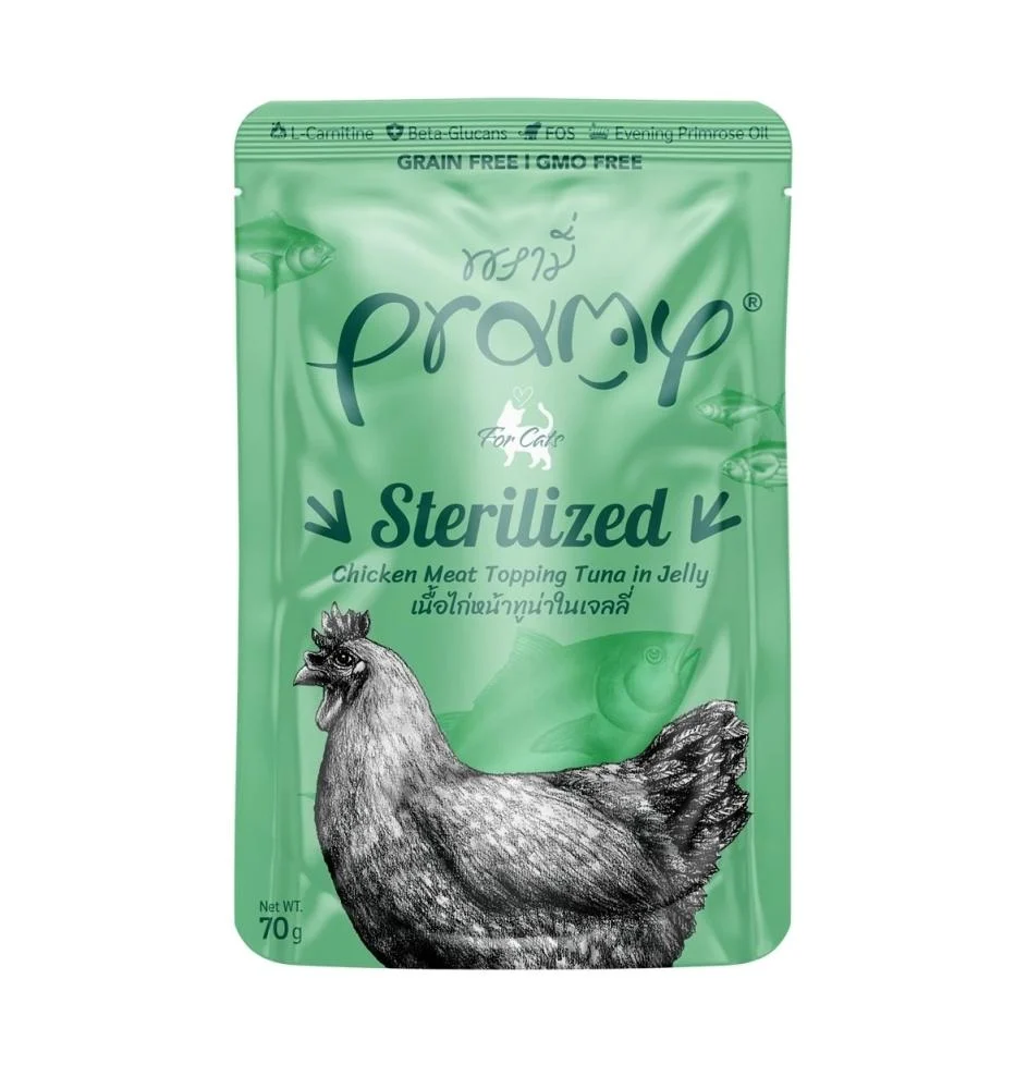 ezgif-284f72af3b11b1_1.png Pramy Sterilized Cat Chicken With Tuna in Jelly 70g - Image 1