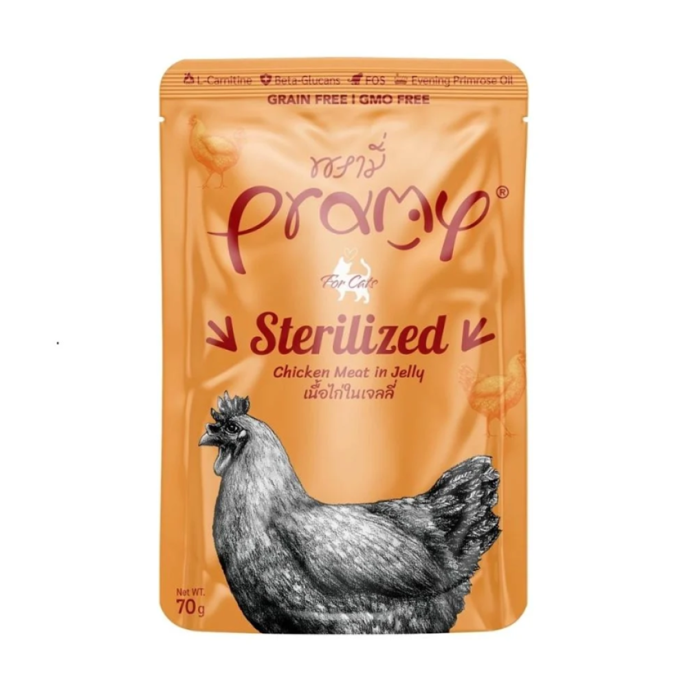 ezgif-39b7a8350c4bcd_1.png Pramy Sterilized Cat Chicken in Jelly 70g - Image 1